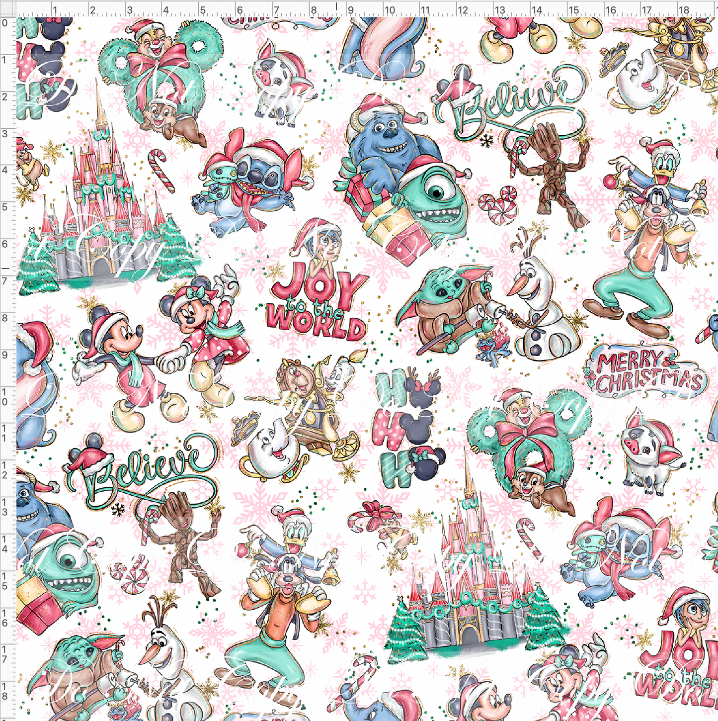 Advent Christmas Collection - Tossed - pink snowflakes - large scale