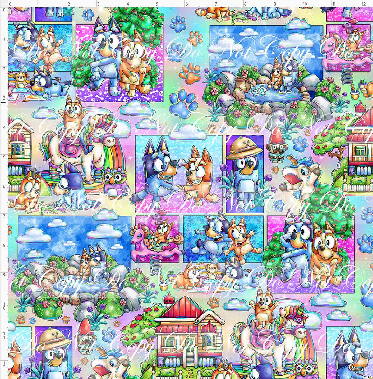 Heeler Hideaway - Characters in Squares - Pastel Rainbow - large scale
