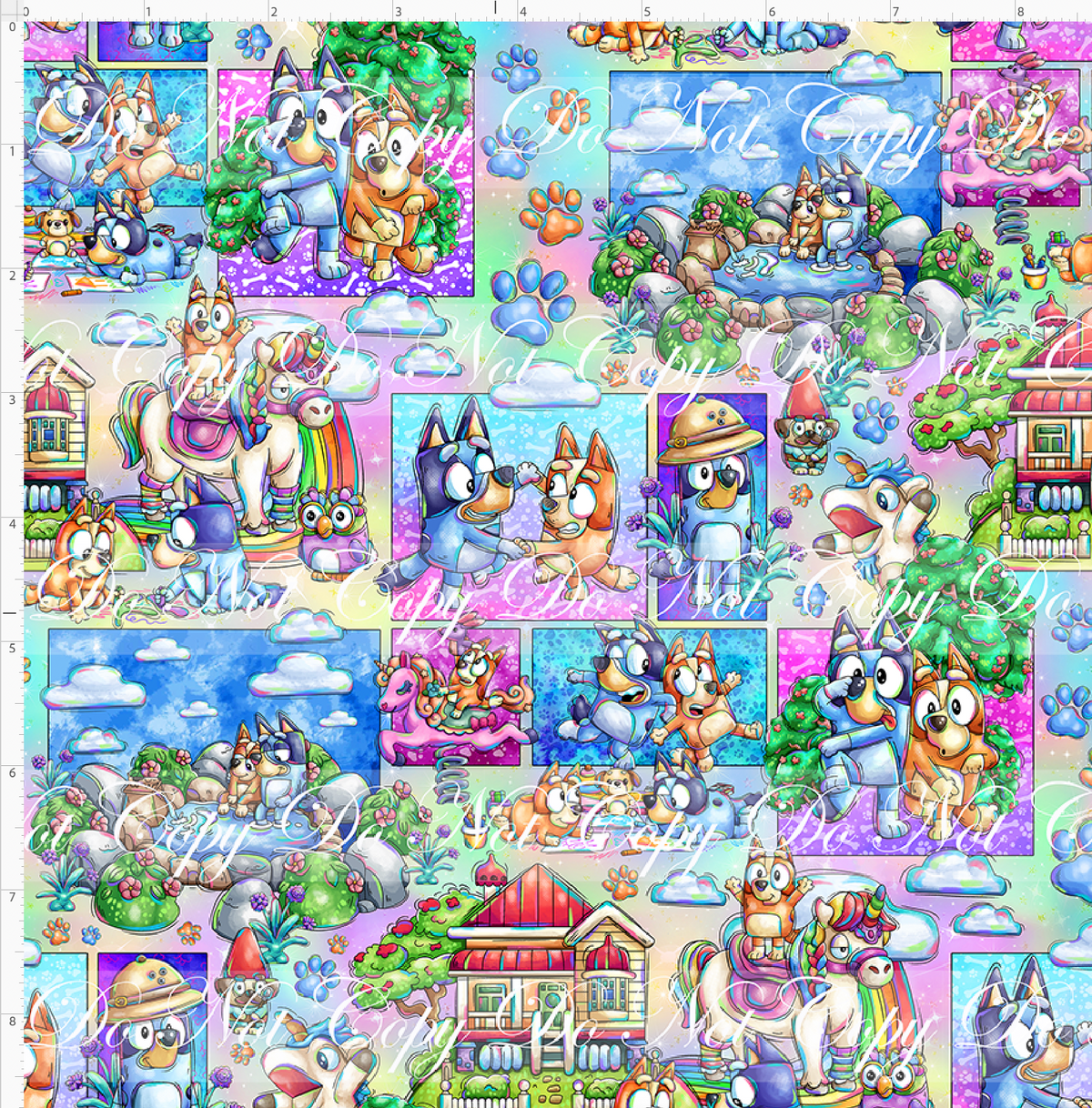 Heeler Hideaway - Characters in Squares - Pastel Rainbow - small scale