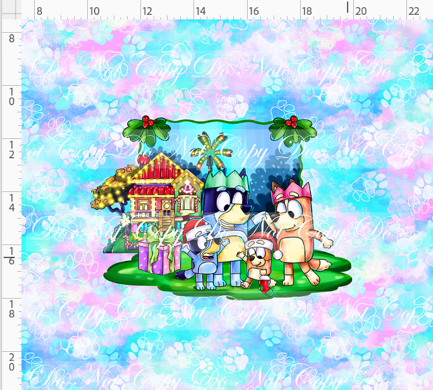 Heeler Holidays - panel - cotton candy - Main 4 with house - ADULT