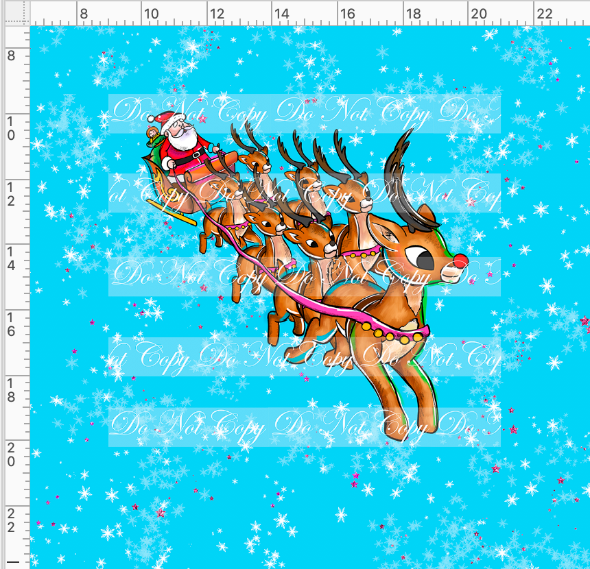 Red nosed reindeer - panel - blue - adult