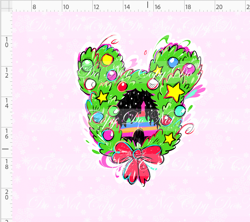 Kawaii Christmas - Panel - Snowflake - Pink - Wreath - ADULT