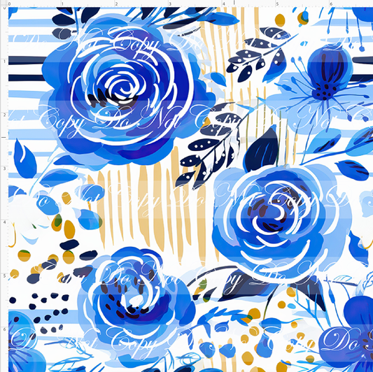 Bold Florals - Blue Roses on Goldenrod - REGULAR SCALE