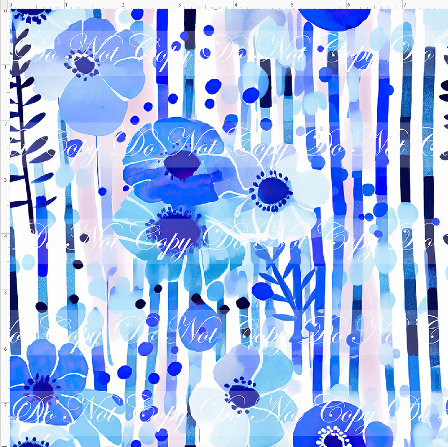 Bold Florals - Blue on Blue Stripes - REGULAR SCALE
