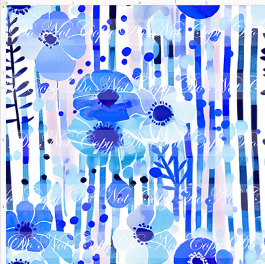 Bold Florals - Blue on Blue Stripes - SMALL SCALE