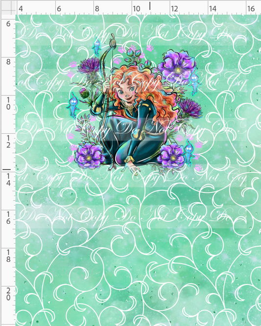 Brave at Heart - panel - sea foam - Princess with bow - CHILD
