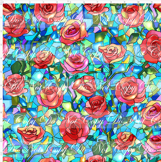 Castle of Roses - Stained Glass Roses - Regular Scale - Teal