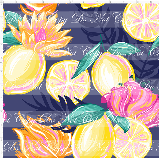 Citrus Bloom - Lemon & Floral Toss on Navy - Regular Scale