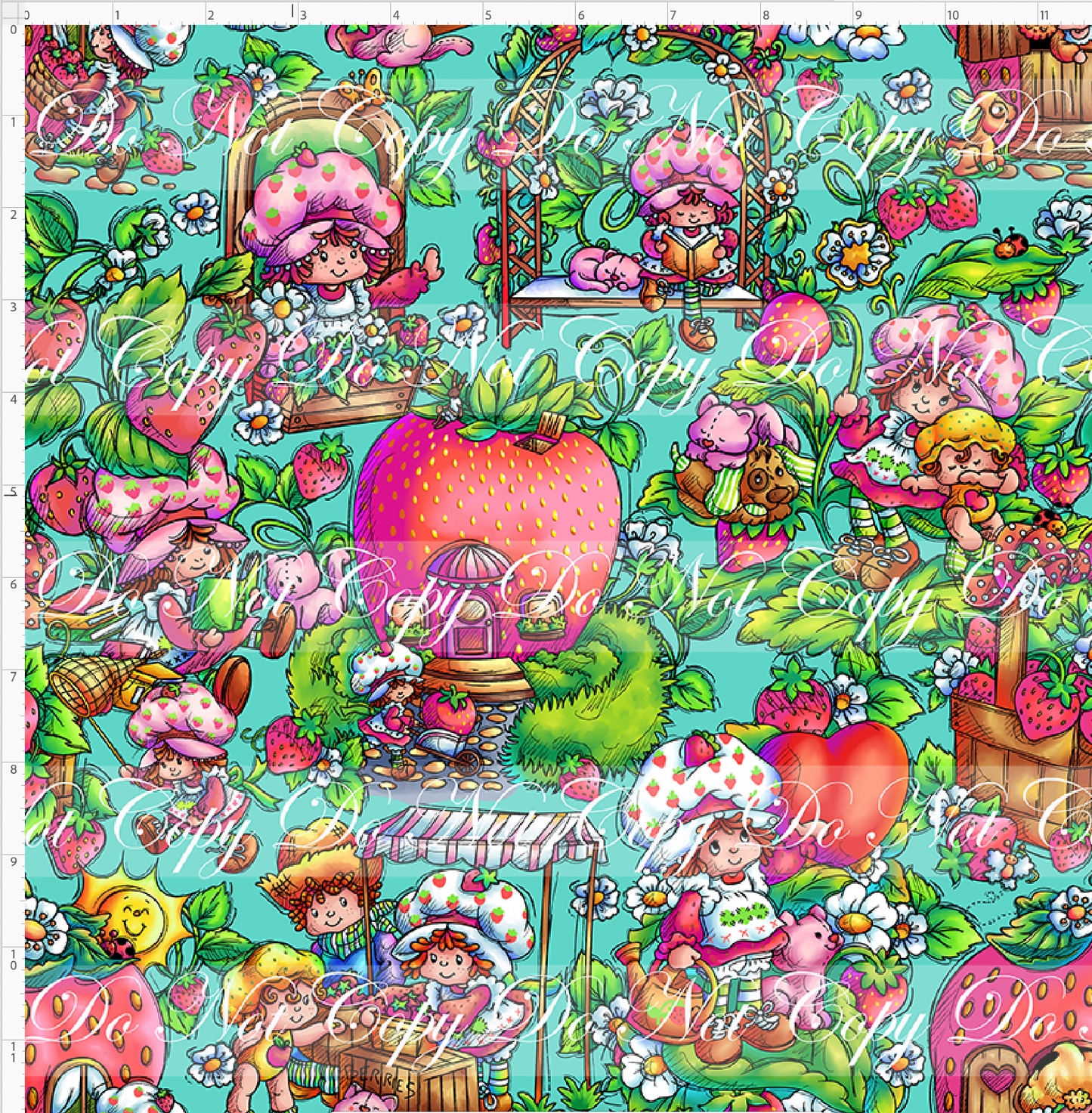 Down in the Strawberry Patch - Main Design - REGULAR SCALE - Teal