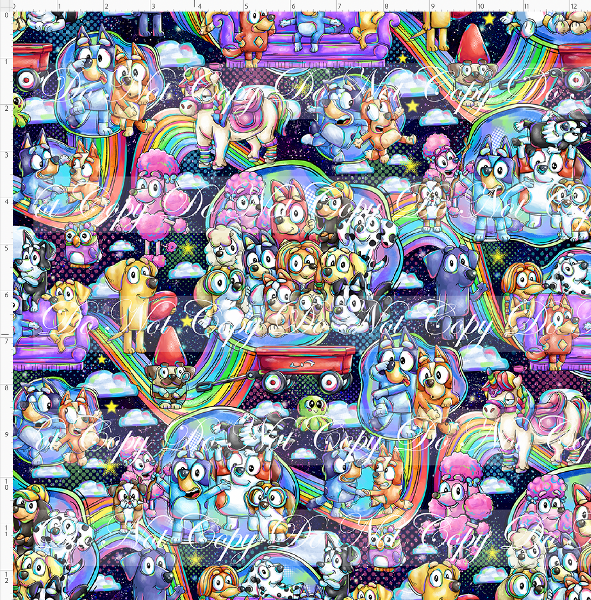 Heeler Hideaway - Characters and rainbows - Navy - regular scale