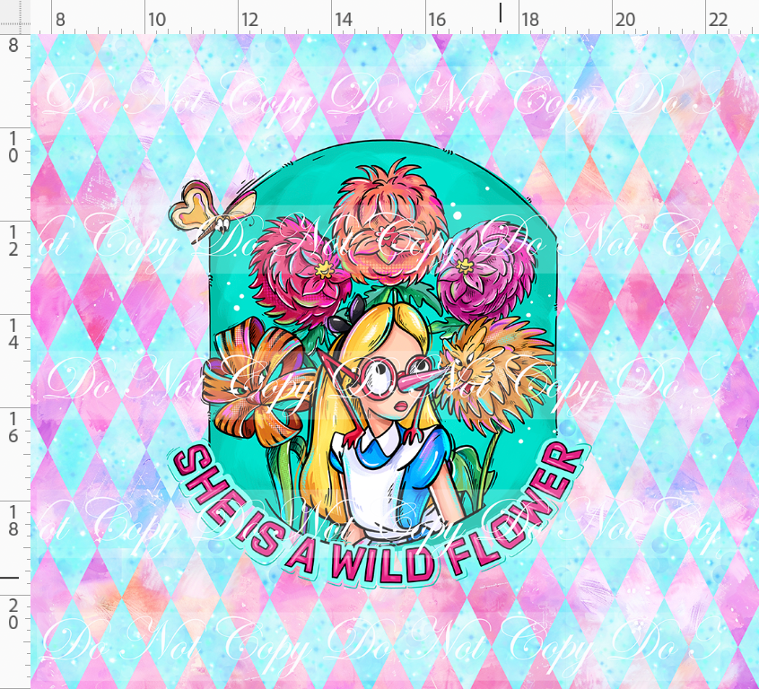 Lost in Wonderland-Panel-wildflower-pink blue-Adult