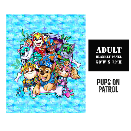 Pups on Patrol - Characters on Aqua - Full Size Blanket Panel 58W x 72H