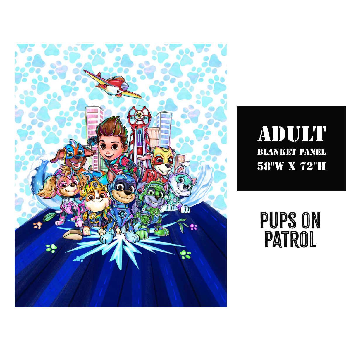 Pups on Patrol - Characters in City - Full Size Blanket Panel 58W x 72H