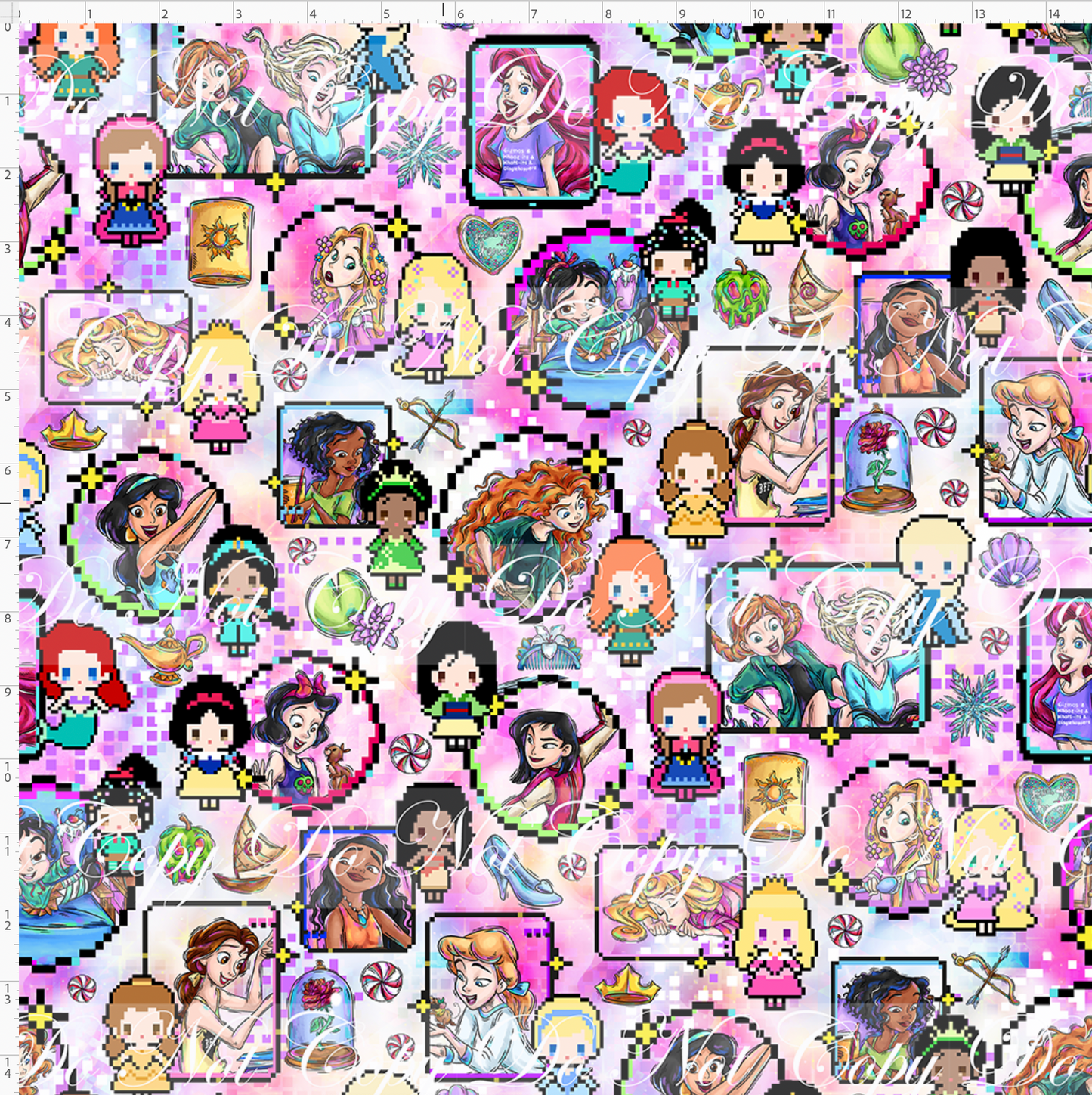Pixel Princesses-Frames-regular scale-pastel background