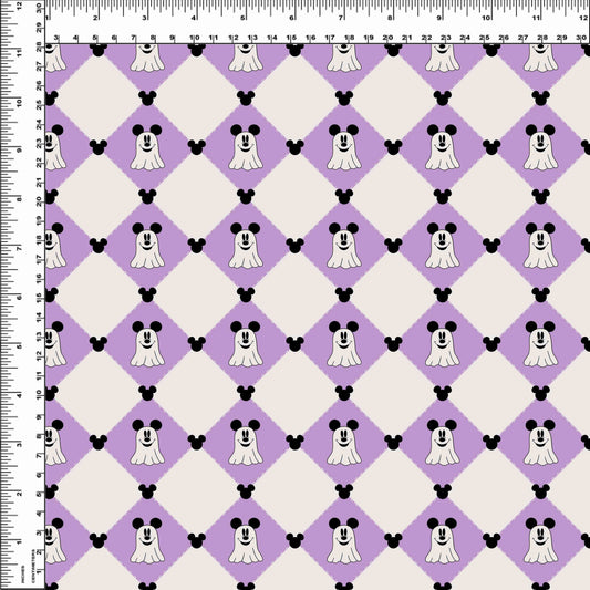Pretty Spooky - Mouse Ghost Purple Argyle