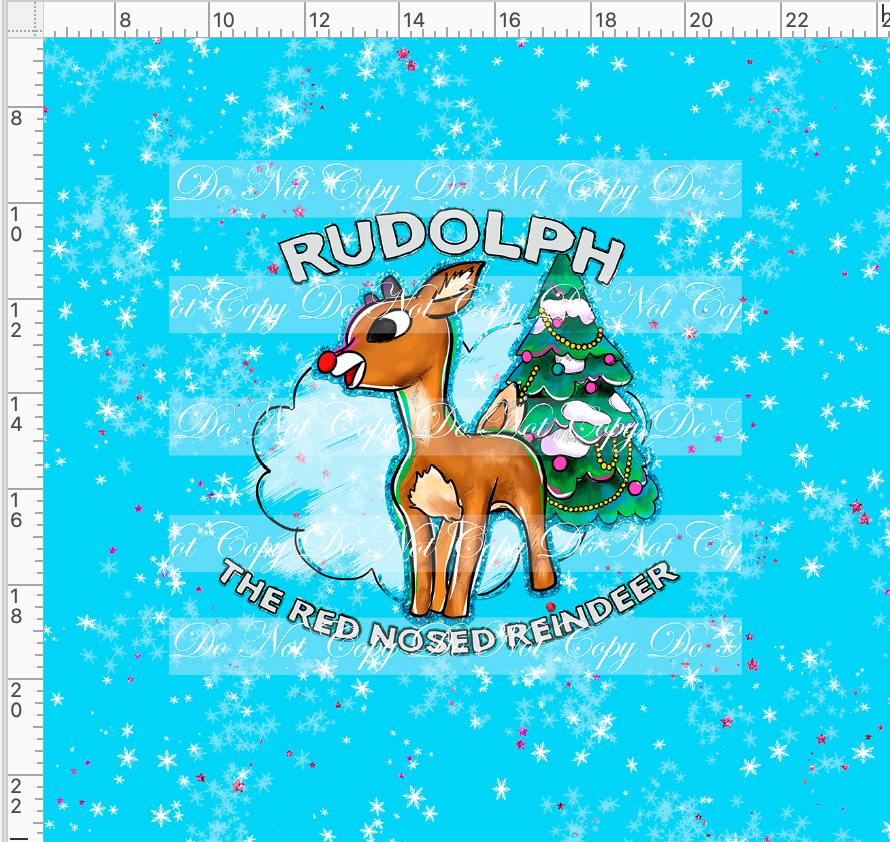 Red nosed reindeer - panel - with words - blue - adult