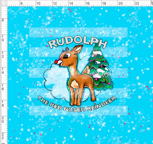 Red nosed reindeer - panel - with words - blue - adult