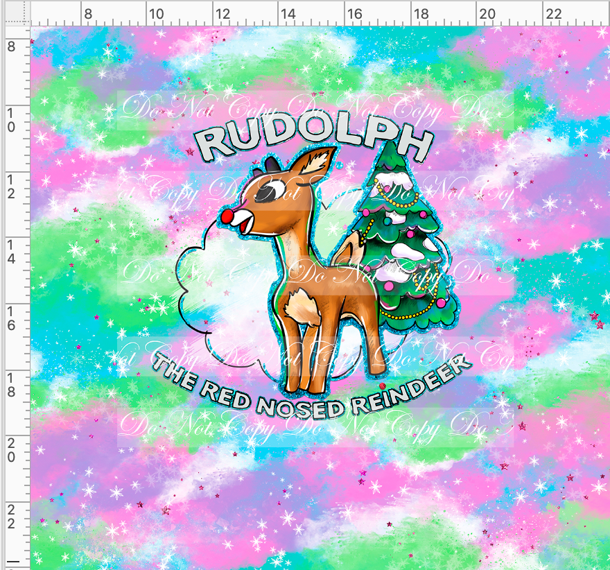 Red nosed reindeer - panel - with words - colorful - adult