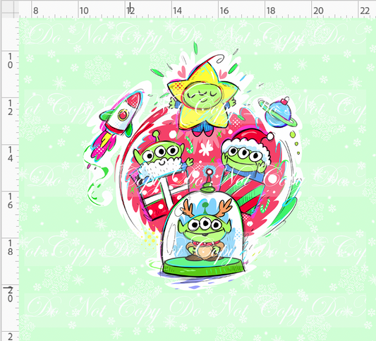 RETAIL LISTING:  Kawaii Christmas - Panel - Snowflake - Mint - Aliens - ADULT