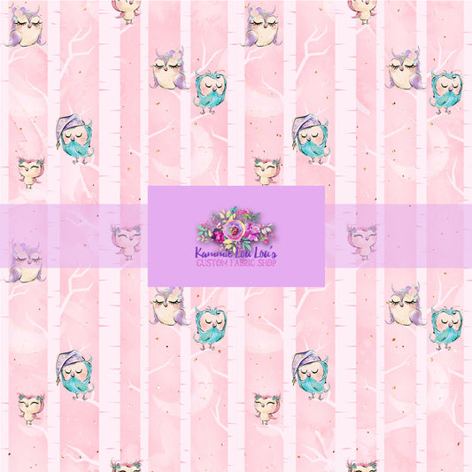 Owl Night Long - Owls in Trees - Pink