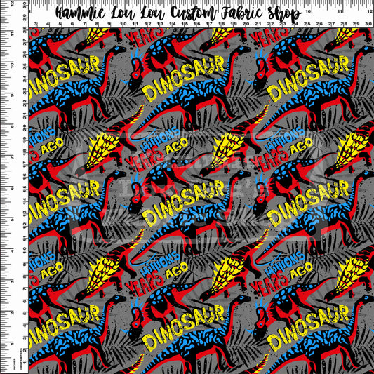 R111 : RAWR! - Primary Dinosaur on Grey Toss