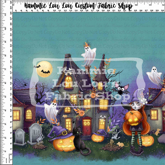 R125 Happy Halloween - Mini Rows - Teal 12inch